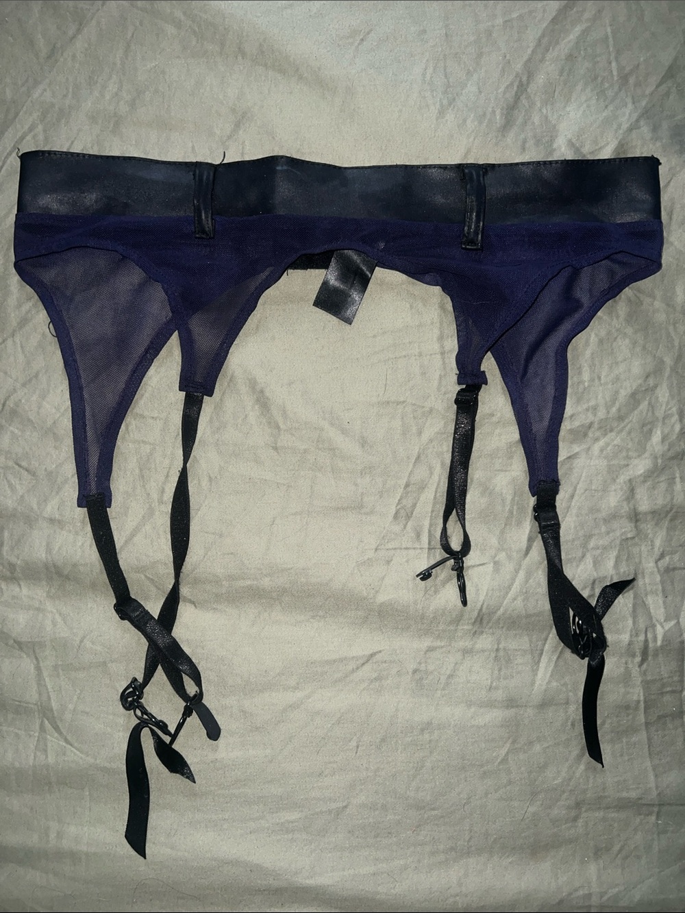 NAVY BLUE MESH AND PLEATHER GARTER BELT
